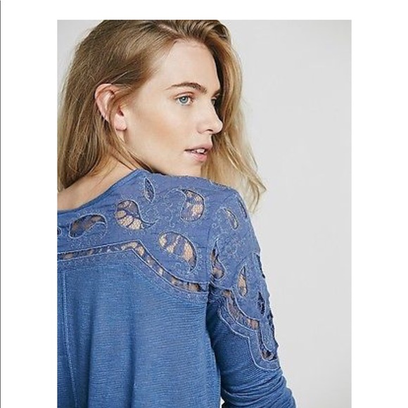 Free People Jennie Embroider Henley Laceup Blue - Picture 2 of 6